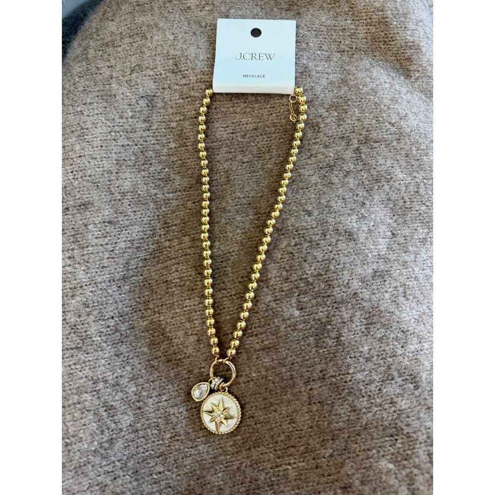 J.Crew Gold Tone Ball Chain Starburst Pendant Necklace Mother of Pearl EE8396